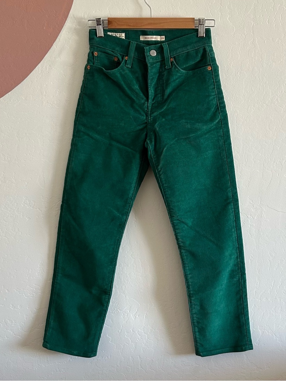 Levi's Women’s Green Corduroy Pants - Wedge Ankle Straight Leg size W24 L26